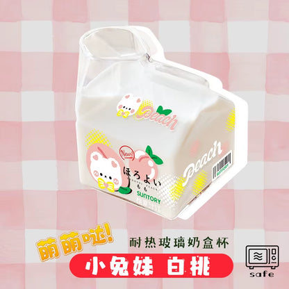 12Oz 350Ml Square Milk Glass Milk Carton Milk Box Glass Milk Cup Creamer Container No Straw