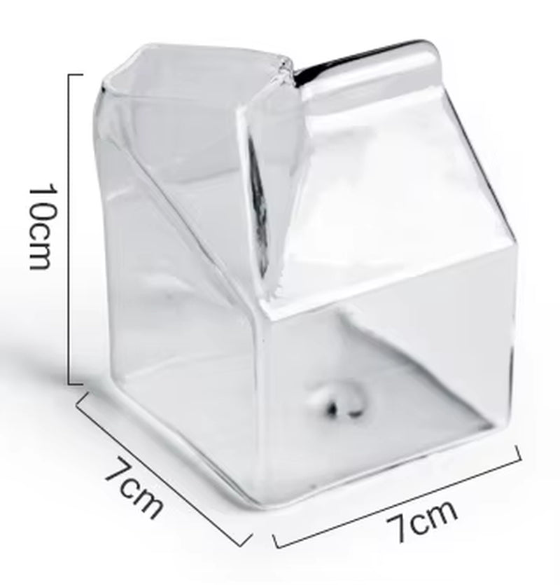 12Oz 350Ml Square Milk Glass Milk Carton Milk Box Glass Milk Cup Creamer Container No Straw