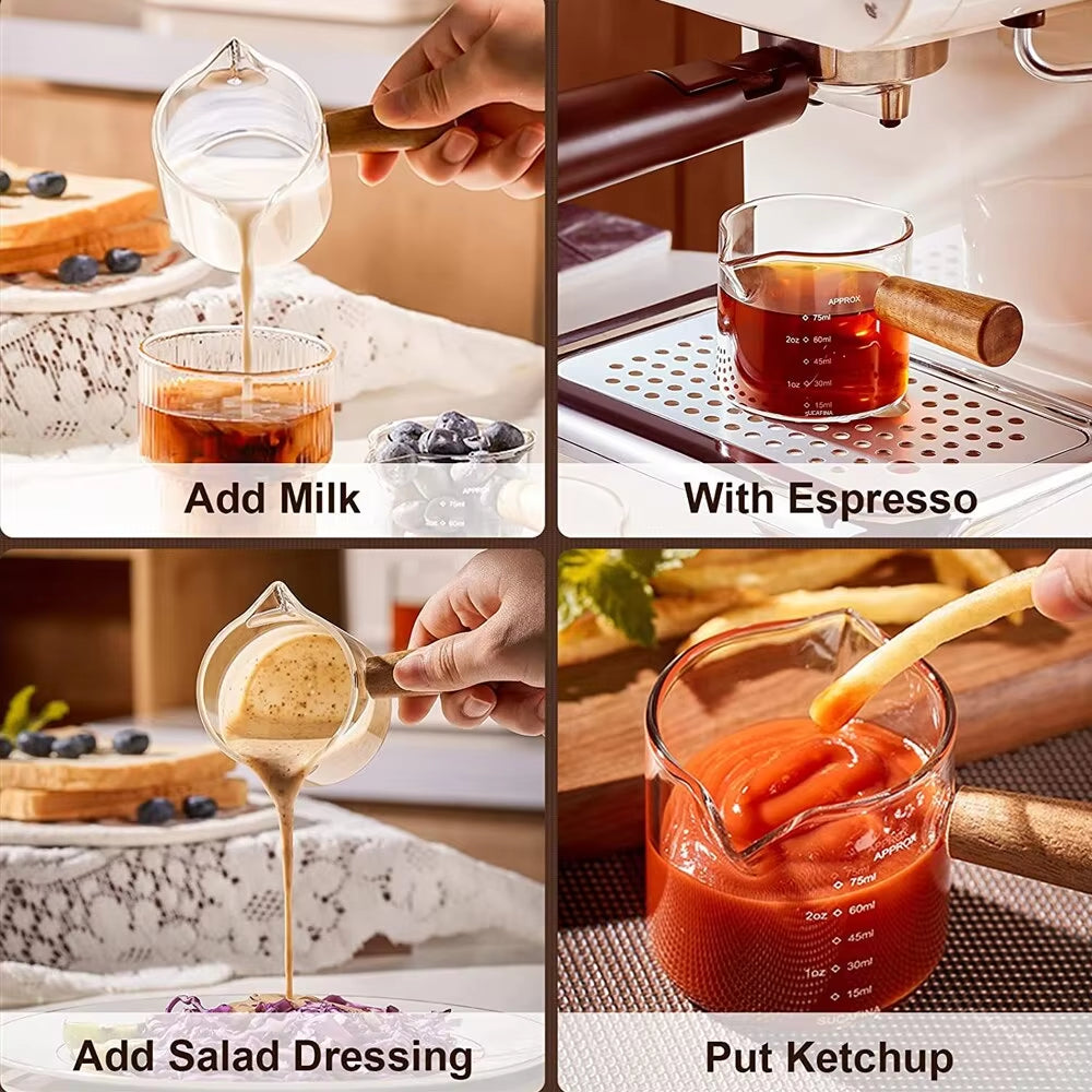 75Ml Heat-Resisting Glass Espresso Measuring Cup Double/Single Mouth Glass Milk Jug with Handle Glass Scale Measure Mugs