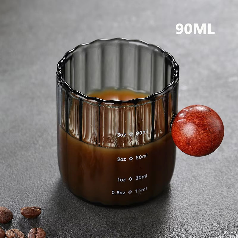 MiniLolo 90/120/180mL Wooden Handle Small Coffee/Milk Measuring Cup 