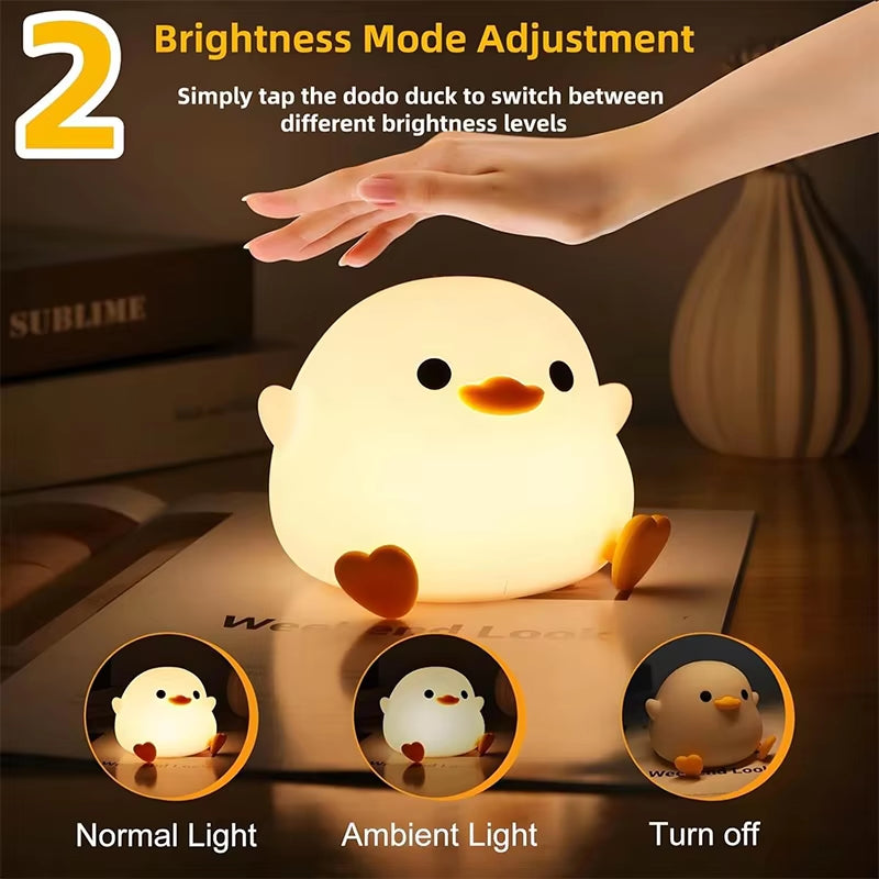 Dodo Duck Rechargeable Dimmable Night Light - Touch-Sensitive Silicone LED Lamp for Nursery