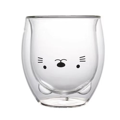 Creative Double Wall Glass Mug Bear Cat Dog Animal Insulated Glass Cup Milk Coffee Cup Juice Cup Birthday Party Christmas Gift