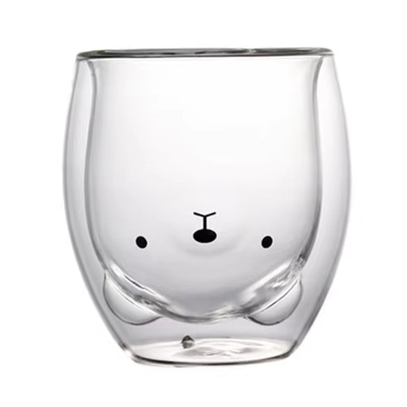 Creative Double Wall Glass Mug Bear Cat Dog Animal Insulated Glass Cup Milk Coffee Cup Juice Cup Birthday Party Christmas Gift