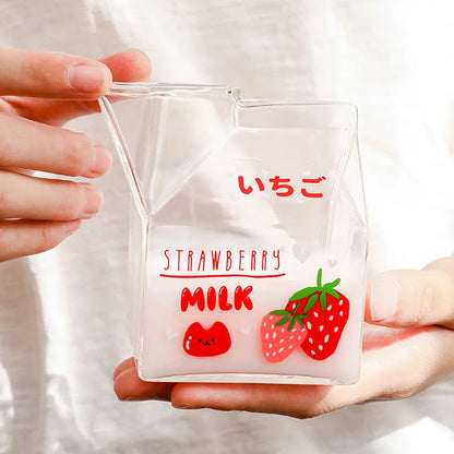 12Oz 350Ml Square Milk Glass Milk Carton Milk Box Glass Milk Cup Creamer Container No Straw