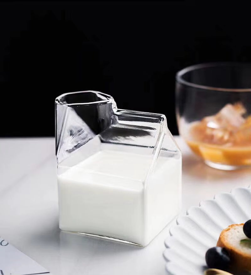 12Oz 350Ml Square Milk Glass Milk Carton Milk Box Glass Milk Cup Creamer Container No Straw