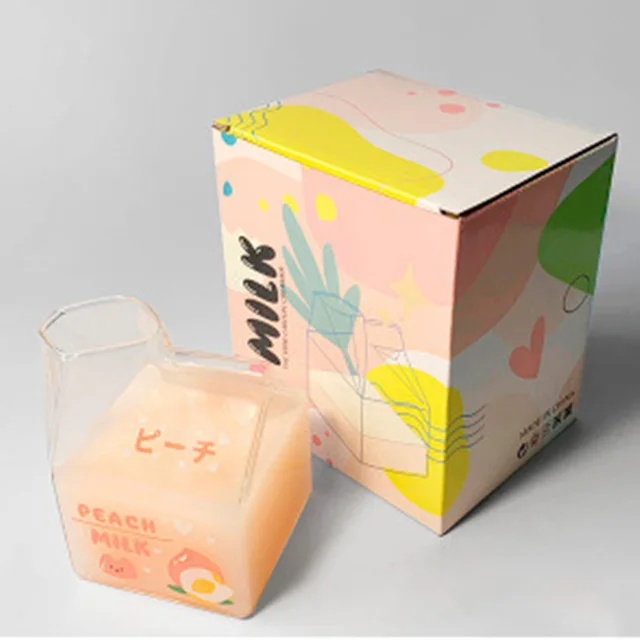 12Oz 350Ml Square Milk Glass Milk Carton Milk Box Glass Milk Cup Creamer Container No Straw