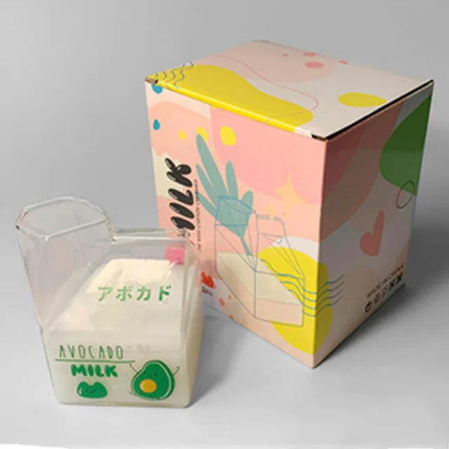 12Oz 350Ml Square Milk Glass Milk Carton Milk Box Glass Milk Cup Creamer Container No Straw