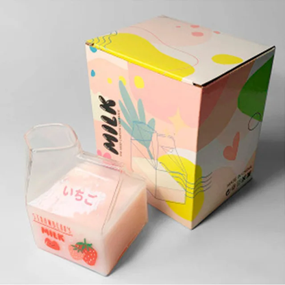 12Oz 350Ml Square Milk Glass Milk Carton Milk Box Glass Milk Cup Creamer Container No Straw